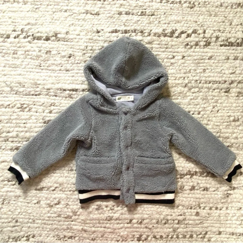 Monica + Andy Grey Sherpa Bomber Hooded Jacket, 3T, NWOT